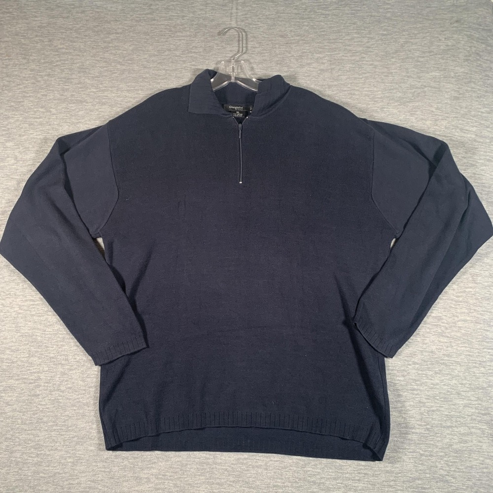 Giorgiolini Sweater Mens XL Blue 1/4‎ Zip Mock Neck Knit Pullover Italy